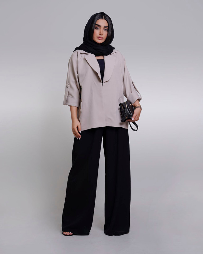 اوورکت چهاردکمه آستین کیمونو یقه اینگلیسی جنس بزیاق