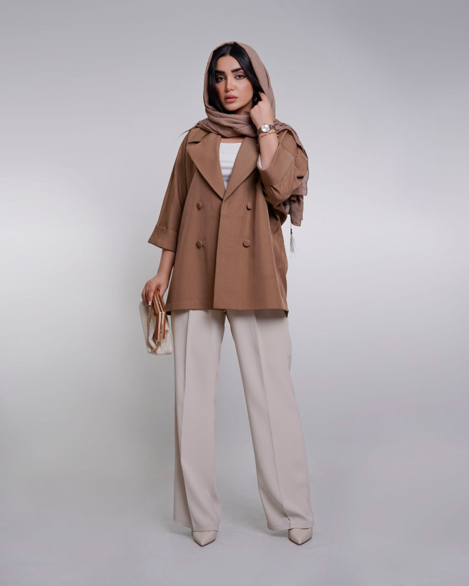 اوورکت چهاردکمه آستین کیمونو یقه اینگلیسی جنس بزیاق