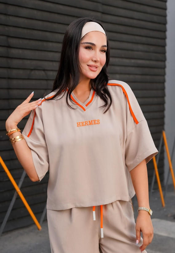 خرید عمده پک ۵ رنگ ست هرمس پولوشرت با شلوارفول بگ جنس لایوسل فری سایز