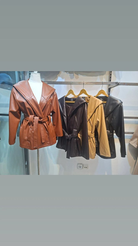 کت چرم آستردار کمربندی کلاهدار فری سایز